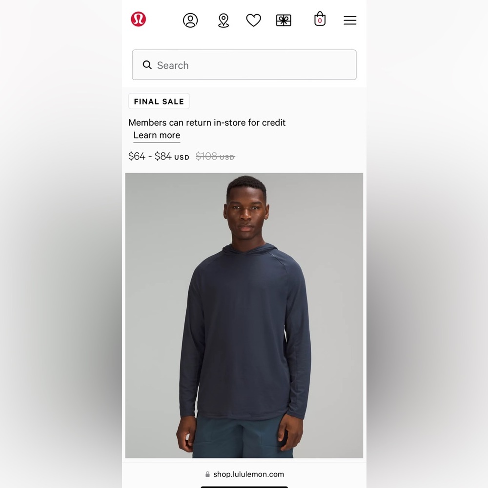 SOLD: Lululemon Men’s Drysense Hoodie in True Navy (small)
